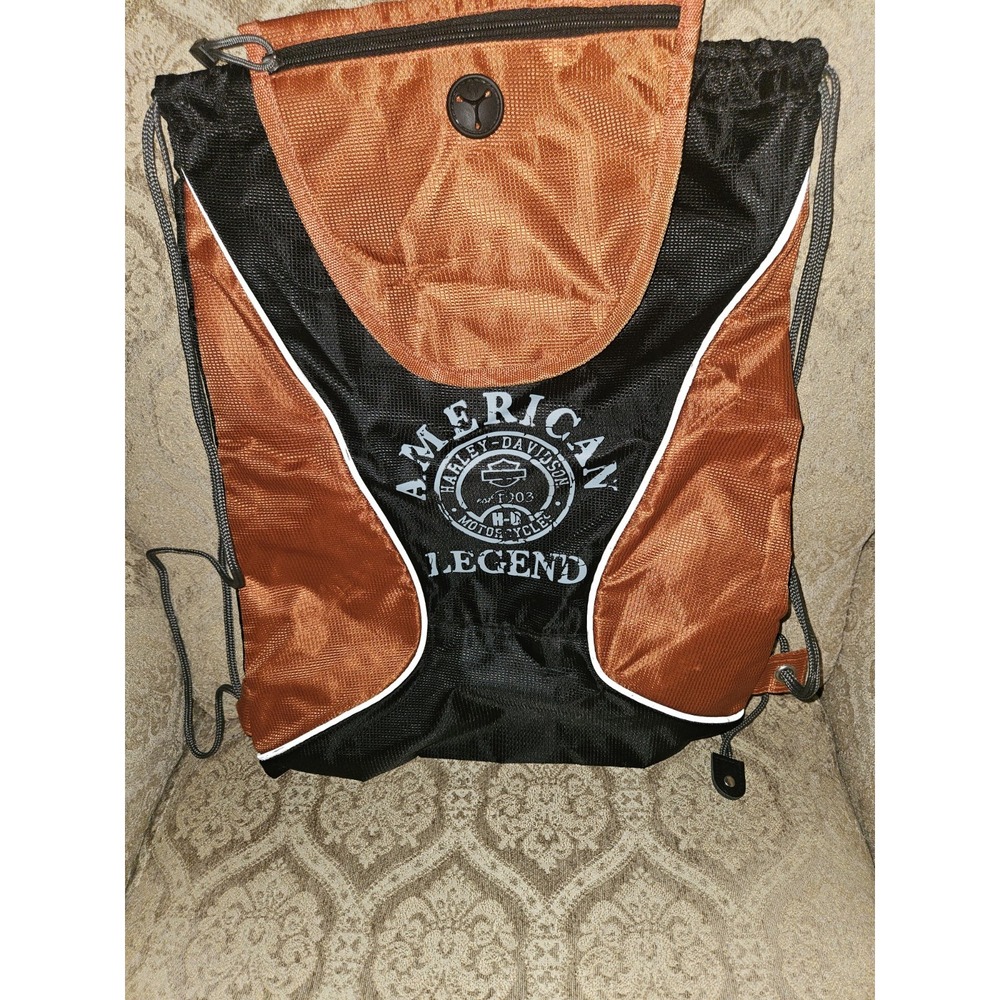 Harley-Davidson Drawstring Backpack Black Brown Men Adjustable Strap Motorcycle